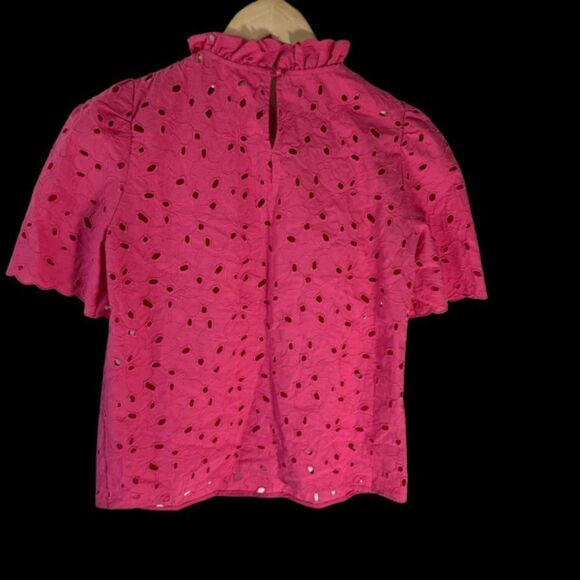 Sezane Louisah Pink Eyelet Keyhole Back Closure Short Sleeve Blouse Sz 36/US 4 - Picture 4 of 5